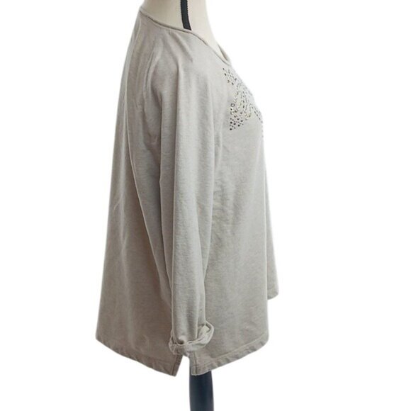 Chico's Weekends Sweater Cream Embellished 3/4 Sleeve Comfy Womens Size M - Picture 4 of 9
